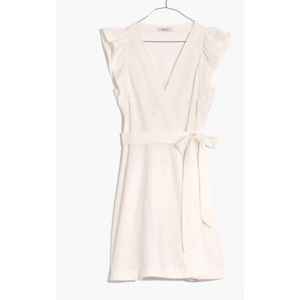 NWT Madewell Ruffle-Sleeve Wrap Mini Dress Medium (color lighthouse)